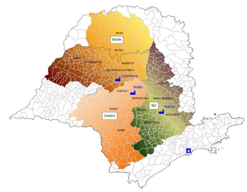 Porta-enxertos e Variedades por Região Norte/Noroeste: Irrigado: Sunki para Pera Sunki Tropical para Todas Swingle para Todas (Pera sanduiche) Sequeiro: Sunki Tropical para todas Sunki para todas