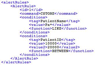 Dicoogle Plataforma de Análise para Redes de Imagem Médica Figura 4.7: Exemplo de uma regra de alerta com duas condições, em formato XML. 4.6.