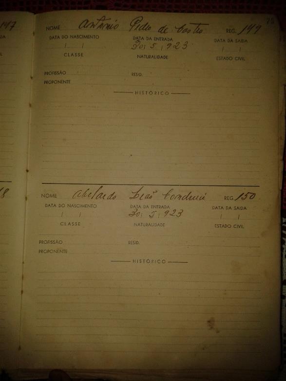 435 Ficha de registro de sócios do Clube São Domingos- Abelardo Leão Condurú. Nº 150, 30/05/1923.