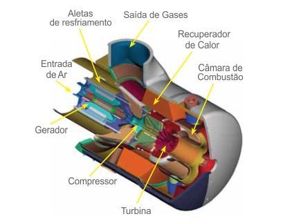 18 Microturbinas a gás tem o funcionamento similar ao de turbinas a gás convencionais, que é dado pelos seguintes processos em regime permanente, descritos por Soares (2007): Ar é comprimido em um