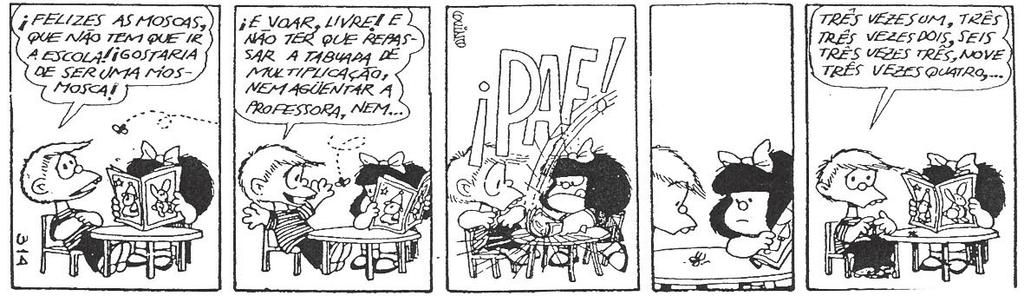 do linguístico, que o contexto pragmático, mostrado pela imagem, não é suficiente para a compreensão do sentido do termo aqui, porque a imagem indica nessa tira apenas o tamanho da cabeça de Mafalda.