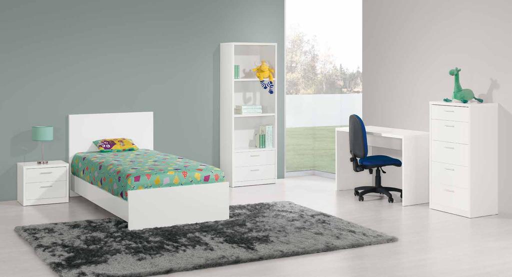 Cama de pessoa simples com estrado incluído para colchão 200x95cm Cadeira ECO WHITE - SINGLE ROOM - Simple Bed with slat for a mattress