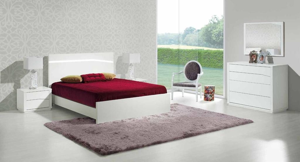 24// ROMA QUARTO CASAL BRANCO Cama de casal simples com estrado incluído para colchão 200x160cm Iluminação led na