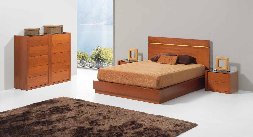 Cama de casal simples com estrado incluído para colchão 200x150cm Cabeceira com iluminação led Opção: cama de casal elevatória para colchão 200x160cm CHERRY WOOD - COUPLE ROOM 3 - Simple bed with