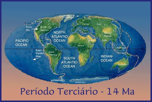 ERA CENOZOICA IDADE DOS MAMÍFEROS E DOS ANGIMNOSPERMAS CONTINENTES JÁ quase SEPARADOS E AINDA EM INTENSO MOVIMENTO DE DERIVA CONTINENTAL Reconstrução da provável
