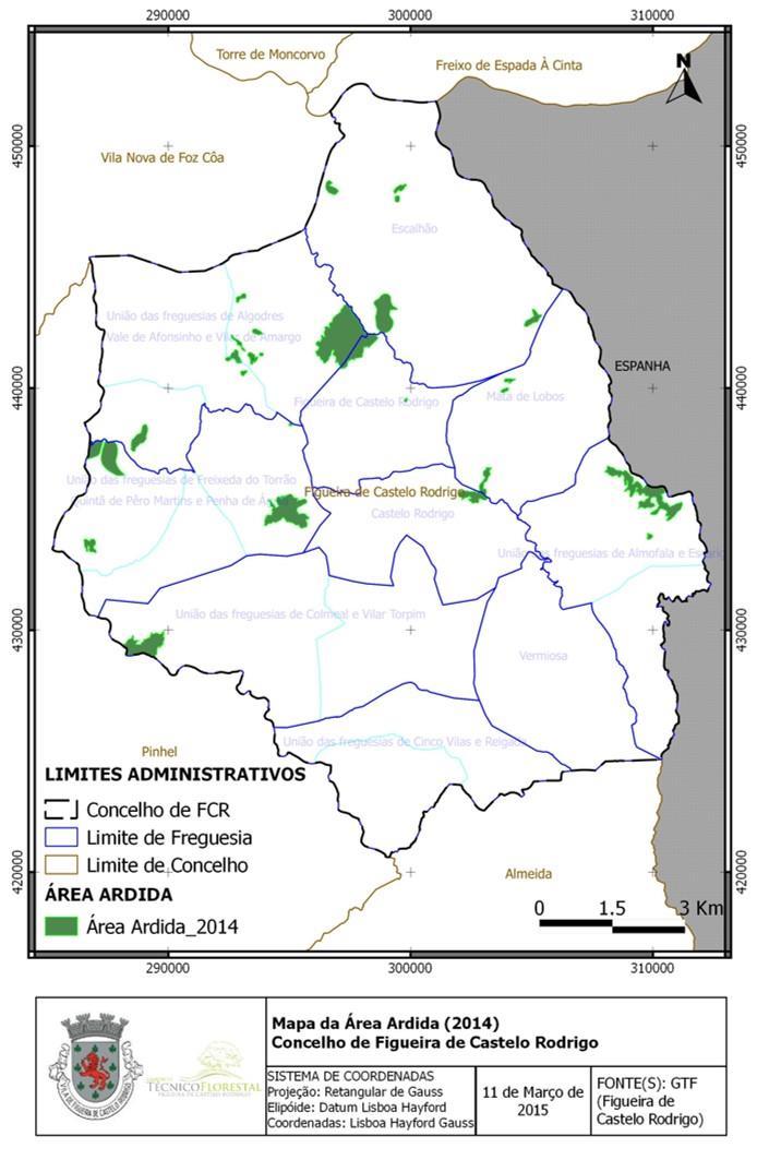 Figura 1 Distribuição da área ardida 2014, no concelho de Figueira de Castelo Rodrigo,