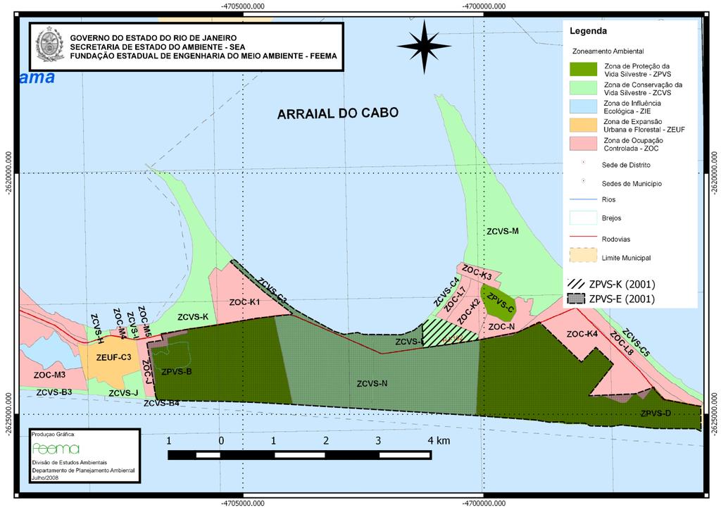 Figura 4: Ilustração da Área da APA de Massambaba no município de Arraial do Cabo, com sobreposição de informações dos Planos de Manejo de 2002 e 2009.