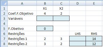 Usando Solver do Excel Entrando os Parâmetros do Modelo