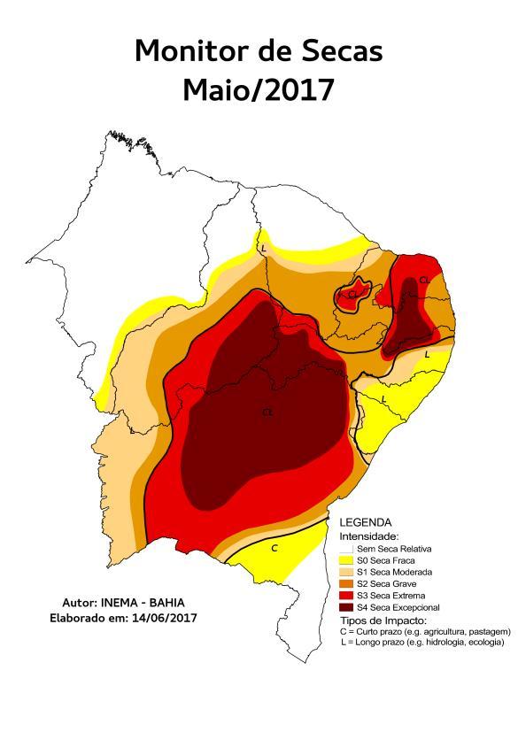 (a) (b) Figura 2. Mapas do Monitor de Secas do Nordeste em 2017: (a) Maio; (b) Mapa Validado - Junho.