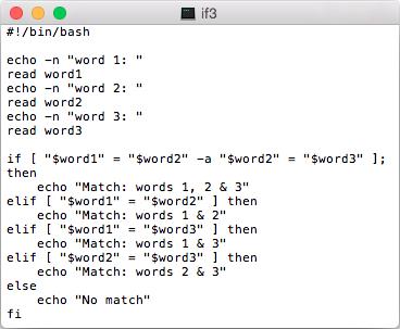 Exemplo Verificar quais, entre três palavras, são semelhantes $./if3 word 1: apple word 2: orange word 3: pear No match $.