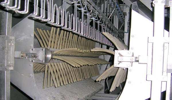 Depenadeira com cilindros rotativos para arrancar as penas através dos dedos de borracha. Fonte: Retirado do site poultry-slaughter.cn.