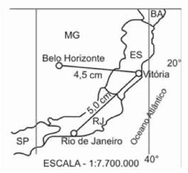 Com base no texto e na figura, 1. calcule a distância entre Rio de Janeiro e Vitória; 2. entre Vitória e Belo Horizonte 3. entre Vitória e Rio de Janeiro.
