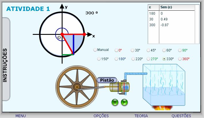 Título da animação: Ampliando as noções Texto: Tela 04: Atividade 1 Botão 1: Iniciar Botão 2: Parar Texto 1: Instrução: Caro (a) aluno (a), Para simular o funcionamento do motor selecione o botão