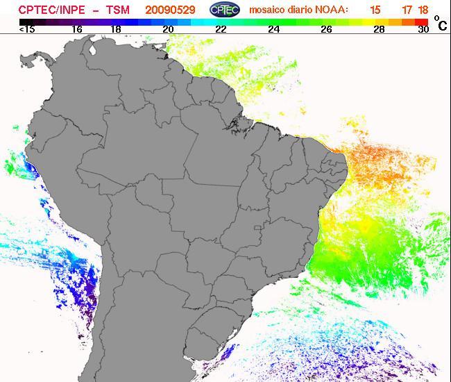 Revisão bibliográfica Imagem indicando a Temperatura Superficial do Mar (TSM) para