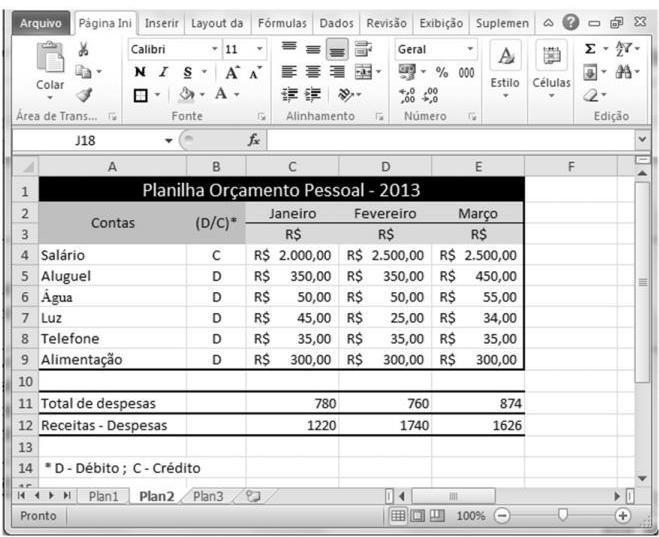 18 - ( Prova: CESPE - 2013 - FUB - Assistente em Administração / Noções de Informática ) Com relação ao Microsoft Excel 2010 e à figura acima, que apresenta uma planilha em