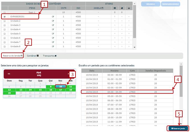 Figura 10 1. Selecionar contêiner ; 2. Clicar na aba Reserva de Janela; 3.