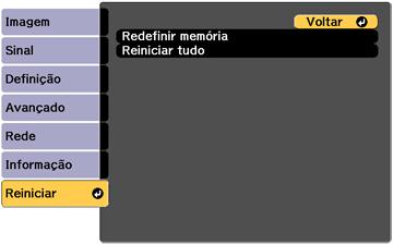 Você também pode zerar os nomes e as configurações salvas na lista Salvar a memória usando a opção Redefinir memória.