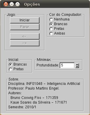 11 2.3.4 Interface Foi desenvolvida uma Interface Gráfica que permite interagir com o jogo. A figura 2.1 mostra a posição inicial das peças.