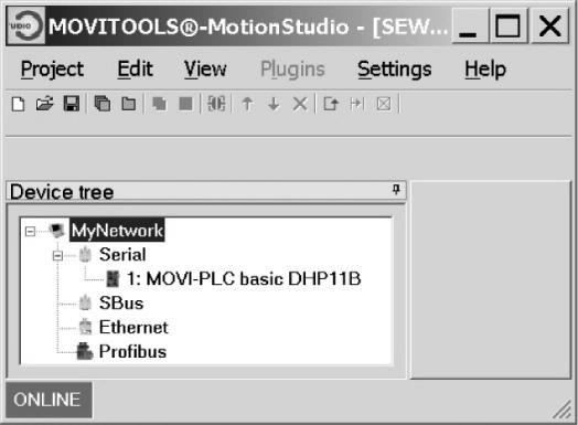 interface assinalado pela sigla "USB" em parêntesis. Faça um clique sobre o símbolo < > (Scan) no MOVITOOLS -MotionStudio.