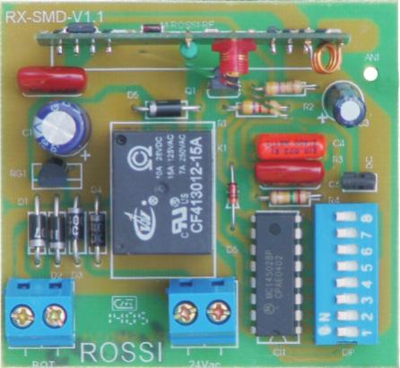 Receptores Placas que recebem o sinal do controle remoto ROSSI, decodifica e envia um comando fechando um contato que pode atender a várias