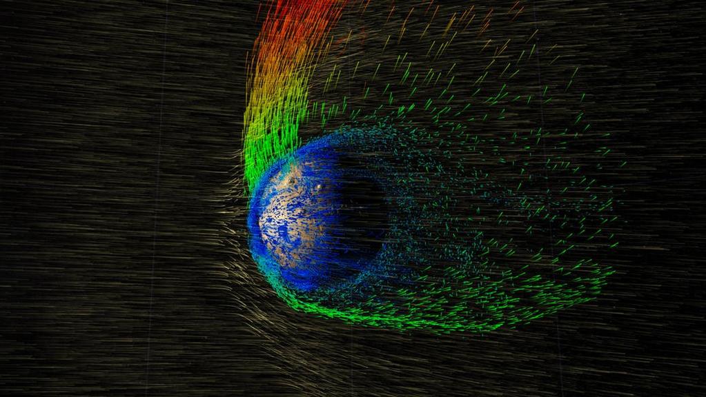 MAVEN: Mars Atmosphere and Volatile EvolutioN Lançamento em 2013 Representação artística mostrando deflexão (desvio) de partículas carregadas provenientes do Sol,