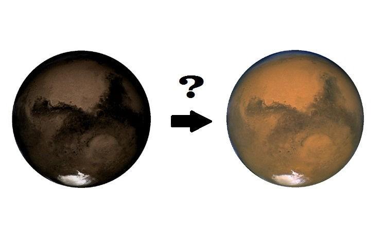 Por que chamamos de Planeta Vermelho? A superfície de Marte é, em geral, coberta de Fe2O3 (óxido de ferro III), que possui coloração avermelhada.