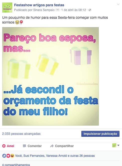 TIPOS DE POST QUE GERAM MAIS ENGAJAMENTO NO FACEBOOK 2 POSTS COM HUMOR E PIADAS O que é? Posts com humor, frases engraçadas, tiradas ou piadinhas ajudam no seu engajamento.