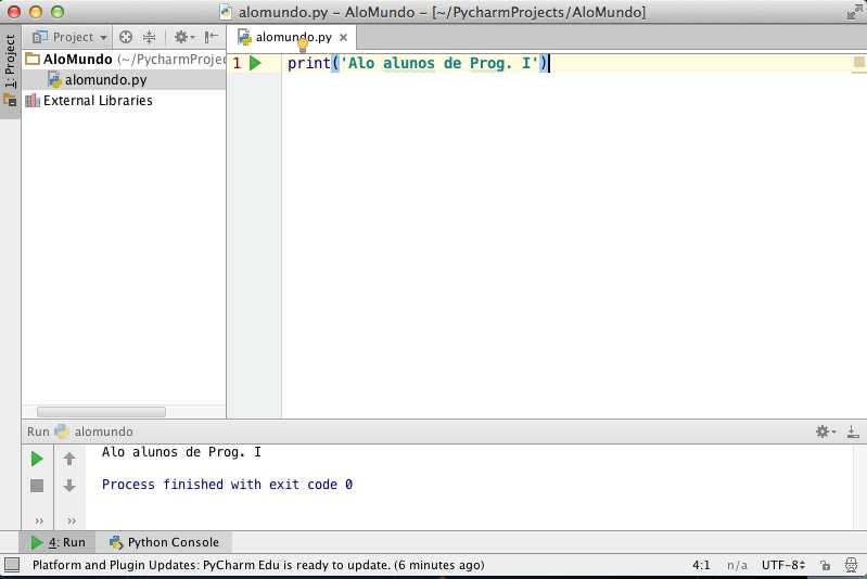 Executando o programa no PyCharm.