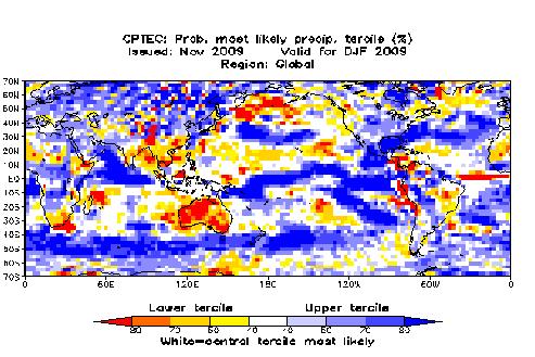 Novembro de 2009 pelo modelo climático do CPTEC e válida para DJF 2009/2010.