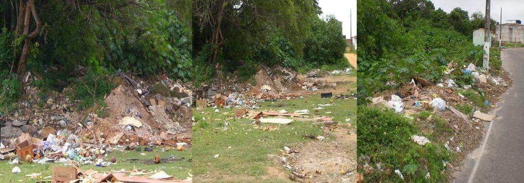 Também são encontrados caixas de embalagens de frutas, além de resto de material de construção e sofás queimados.