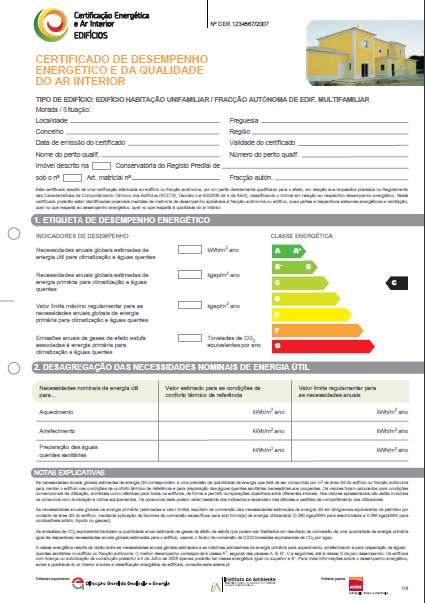 119 Certificado energético Figura 9 Página 1 do certificado [14] O certificado possui 10 pontos, dos quais consta a informação legal