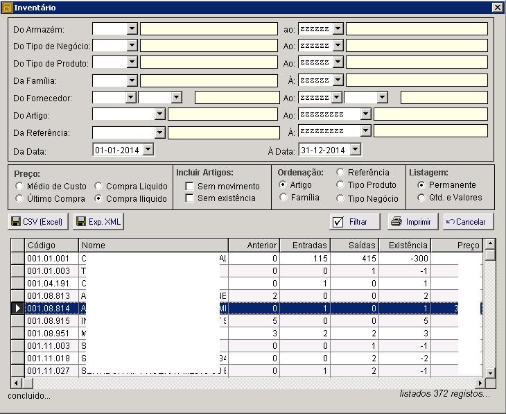 De seguida basta clicar sbre btã de exprtar para CSV u XML.