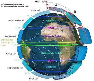 VENTOS ALÍSIOS # Formados a latitudes de cerca de 30 (em ambos hemisférios), originam-se do deslocamento das massas de ar frio de zonas de alta