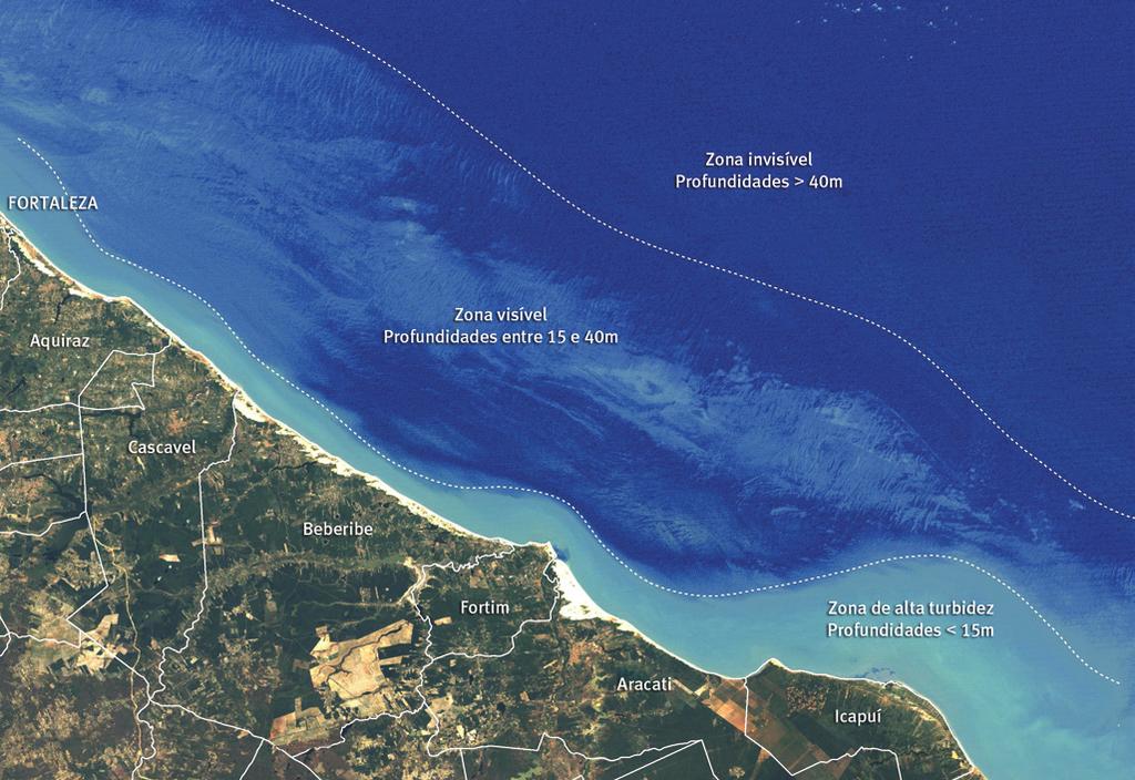 GEOLOGIA Figura 2. Visualização do fundo do mar entre Fortaleza e Icapuí, obtida por meio do processamento de imagens de satélite.