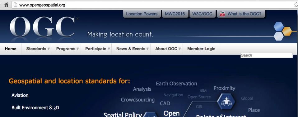 OGC - Open Geospatial Consortium Entidade internacional com mais de 350 membros (empresas, agências governamentais, universidades), com o