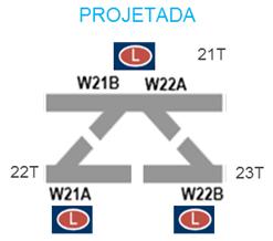 T21 para W21A e W21B T22 para W22A e W22B - Divisão do circuito de via na linha número 2 no