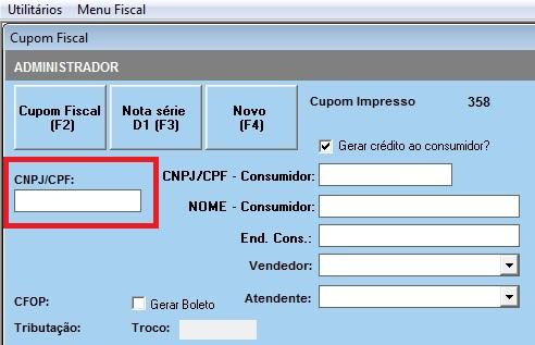 Se a opção for N - Só irá gerar Crédito ao Consumidor quando a opção Gerar crédito ao Consumidor? estiver marcada e o campo CNPJ/CPF Consumidor for preenchido.