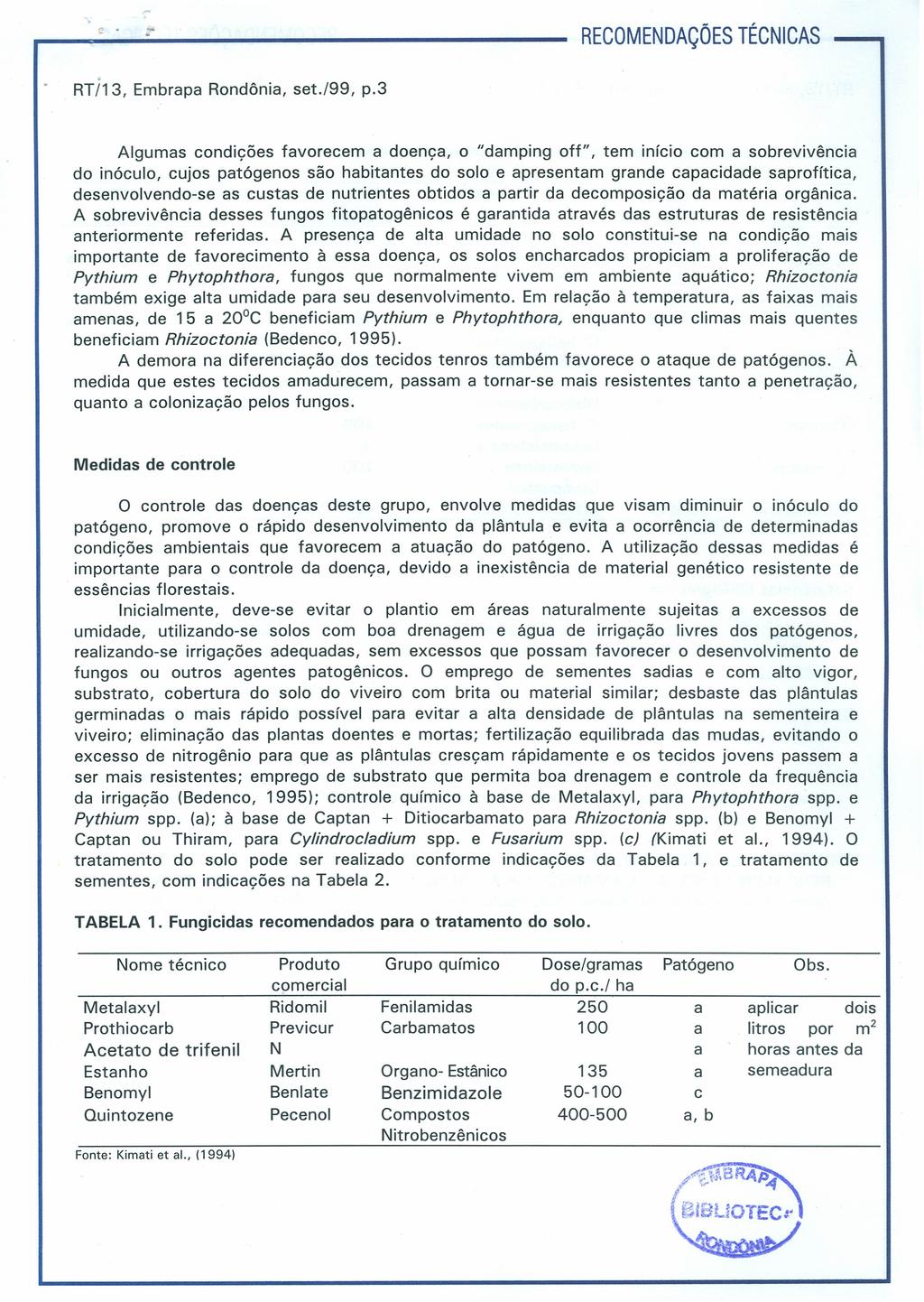 (! -. RECOMENDAÇÕES TÉCNICAS RTi13, Embrapa Rondônia, set./99, p.