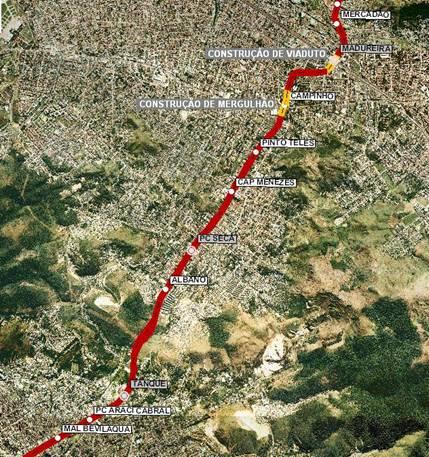 Nesse trecho serão construídos um mergulhão, um viaduto, bem como 10 estações, sendo 3 tipo Expresso-Parador.