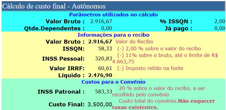 Pronto! O campo Informações para o Recibo irá apresentar todas as demais informações necessárias.