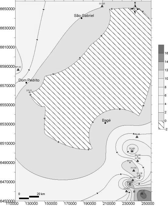 Figura 38 - Mapa de isópaca mostrando a espessura do TSMA 2 na área 3. Notar maiores espessuras a sul da área. 3.2.2 SEQÜÊNCIA 3 (SEQ.3) O intervalo analisado desta seqüência abrangeu somente TSMB.