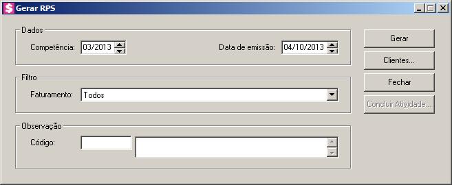 1.4.3.1.1. Gerar RPS Neste processo, você poderá emitir as notas fiscais de serviço eletrônicos prestados para os clientes. Para emitir, proceda da seguinte maneira: 1.