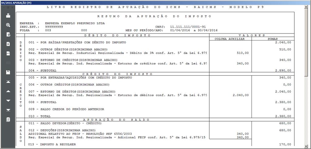 O valor gerado neste novo campo refere-se ao valor do crédito de ICMS lançado nas entradas no período da apuração. 2.2.2. Relatórios 2.2.2.1.