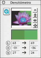 Densitómetro No densitómetro, os modelos de cor RGB, CMY, LAB, CMYK, K, LCH e HSL são suportados: Monitorar valores antes e depois O densitómetro