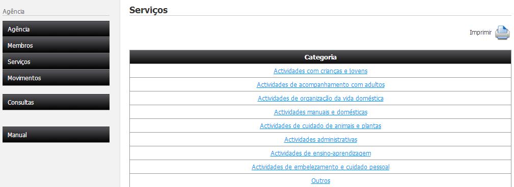 III. Serviços Lista de serviços: Para aceder à área de listagem de seviços clicar em "Serviços» Lista de serviços no menu lateral.