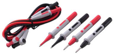 Classificação CAT II 300 V, 3 A Inclui dois cabos de teste (vermelho e preto), pontas de teste de 19 mm e 4 mm, clipes jacaré, pontas de