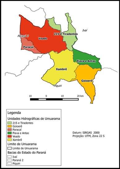 RESULTADOS Mediante os processamentos apresentados na metodologia foi gerado o mapa da divisão hidrográfica para o município de Umuarama PR (Figura 2), o qual apresenta o território do município