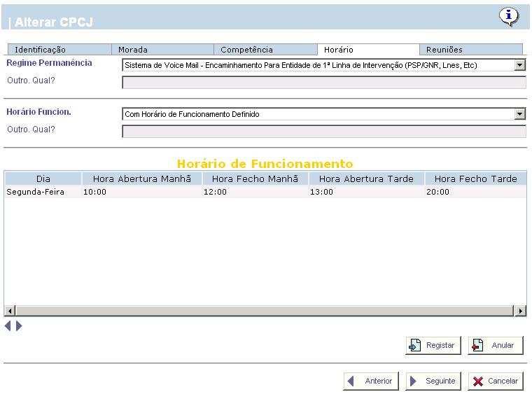 O separador Morada da operação Alterar CPCJ, permite ao utilizador corrigir e actualizar a informação