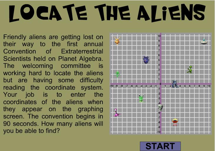 escrever a coordenada certa para que os alienigenas sejam localizados. (http://www.mathplayground.com/locate_aliens.html) Figura 4.