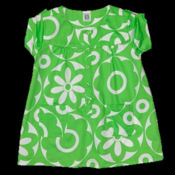 Girly flor verde cobre esta túnica de tecido popeline com o império reunidos, botão